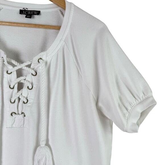 J.Crew University Terry Short-Sleeve‎ Lace-Up Cotton Top in White, Size Small - Picture 5 of 8